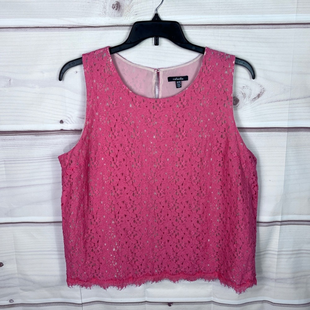 Rafaella Top Women XL Orange Floral Lace Tank Sleeveless Blouse Round Neck Lined